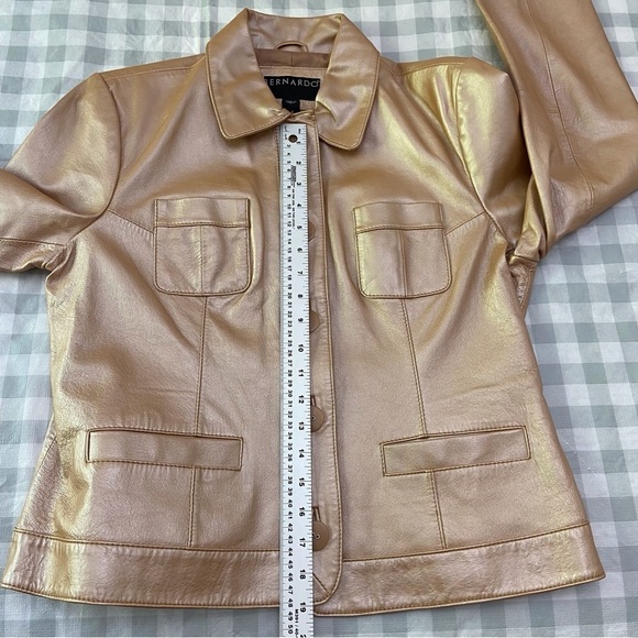 BERNARDO gold beige genuine leather jacket blazer soft contemporary pocket funky - Picture 11 of 16